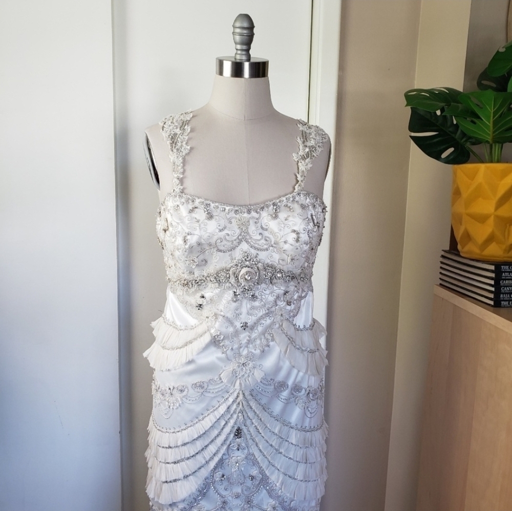 Lazaro 3059 Beaded Embellished Art Deco Wedding Gown Size 14 - Picture 9 of 16